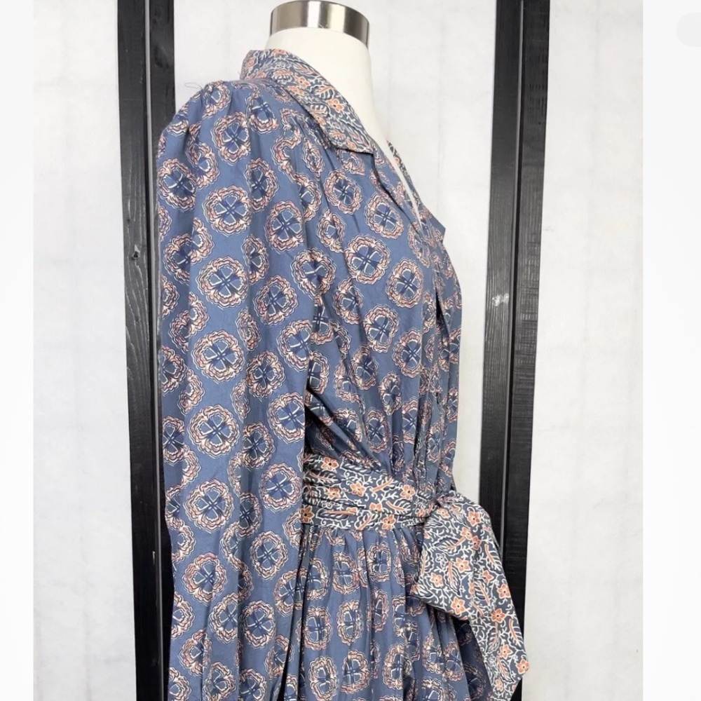Roller Rabbit Primrose Shea Printed Long Puff Sleeve Notch Collar Dress. Size: L - Picture 3 of 9